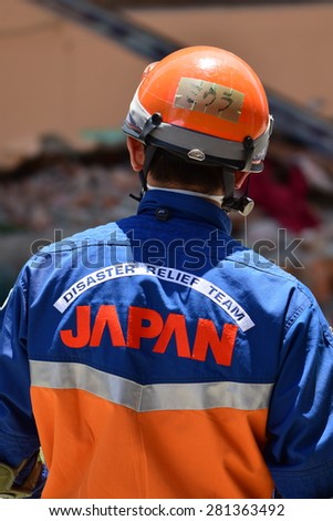 Kathmandu Nepal - May 4 2015 : Uniform of Japan rescue  in Nepal after earthquake disaster