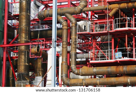close-ups of factory construction, air-vents and pipes