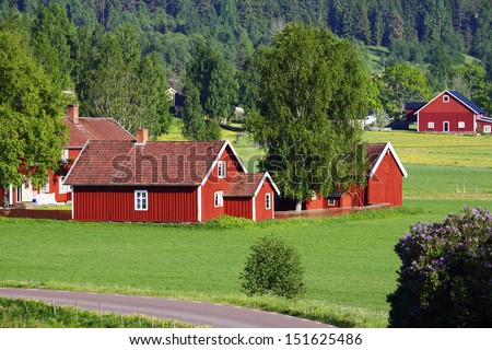 small red farm houses, 17th century culture, smaland, sweden