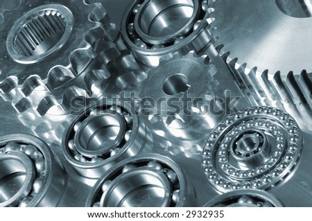 mechanical parts against steel, gears, bearings in duplex-metallic tone