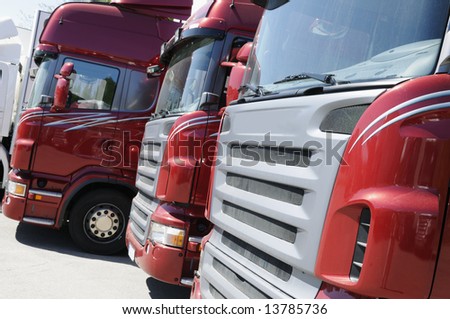 truck fleet, red new trucks after production