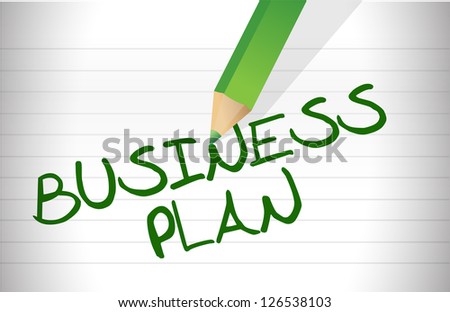 BUSINESS PLAN text illustration over a notepad background