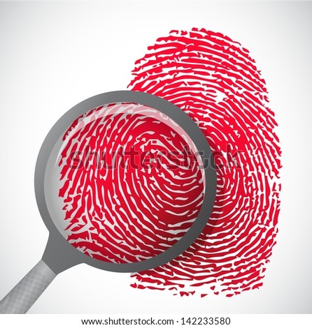 blood fingerprint through magnifying glass illustration design