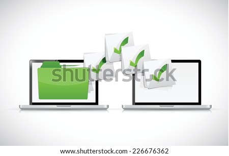 computers transferring files illustration design over a white background