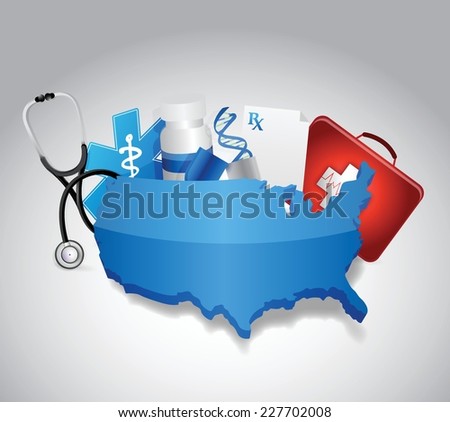 medical icons around a us map illustration design over a white background