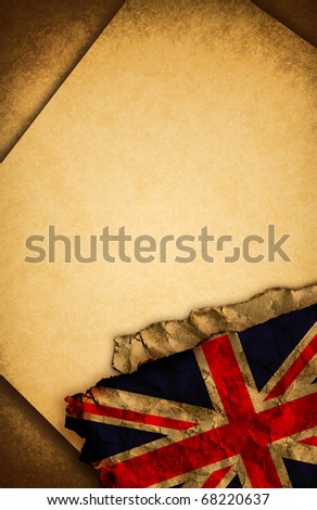 UK -  United kingdom flag and old document papers