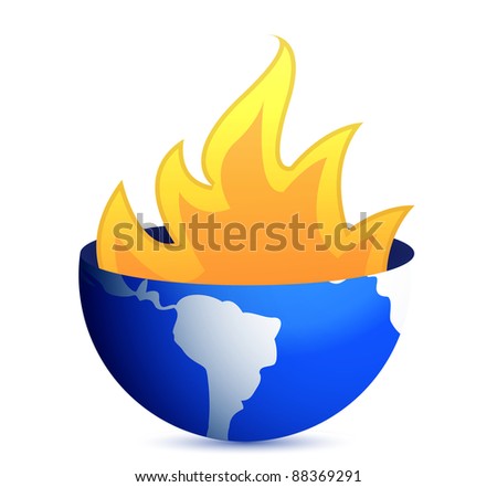 burning earth globe illustration design on white