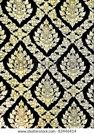 The Traditional Thai style art golden painting pattern on the wall in temple. This is traditional and generic style in Thailand. No any trademark or restrict matter in this photo.