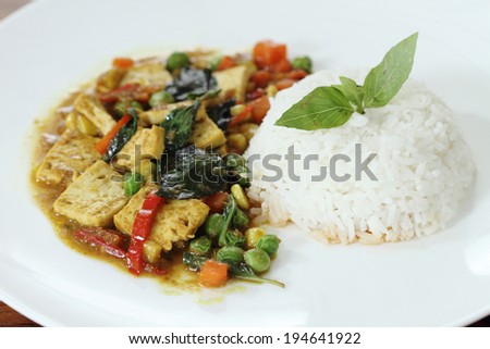 rice with fried bean curd for vegan