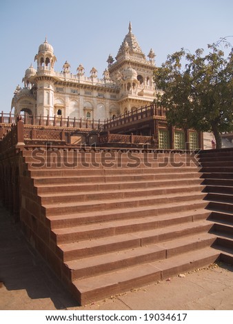 Jaswant Thada. Ornately carved white marble tomb of the former rulers of Jodhpur, Rajasthan, India