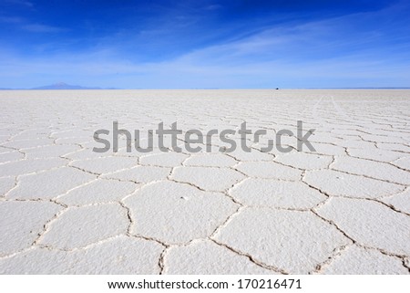 Salar de Uyuni, Bolivia, the largest salt flat in the world.