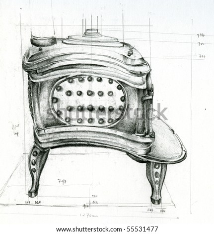 Sketch of a Stove in a Historical School House