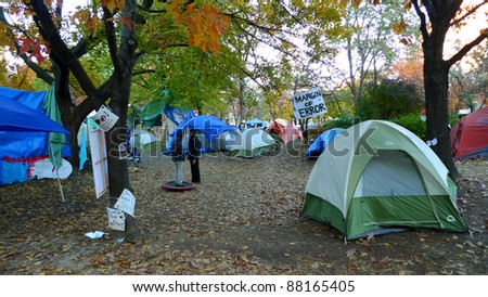 TORONTO - NOVEMBER 05: Protesters continue to occupy Toronto\'s St. James Park as Occupy Canada enters the third week, Nov 05, 2011 in Toronto, Canada