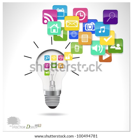 Bulb with cloud of colorful application. Vector illustration.