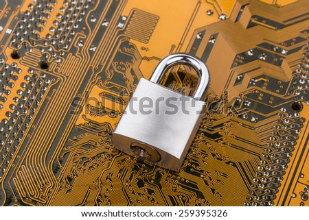 Protection concept : security lock on computer circuit board