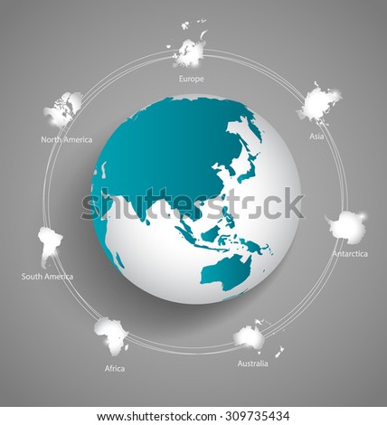 Modern globes and world map, vector illustration.