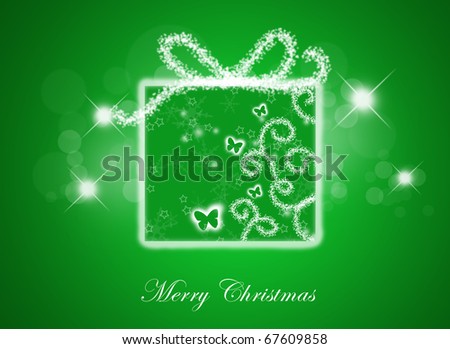 Christmas and New year present box on green background.
