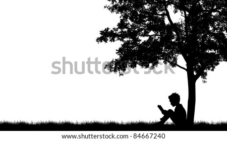 Silhouettes Of Children Read Book Under Tree Stock Photo 84667240 ...