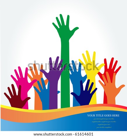 Photo of raised hands. Vector illustration.
