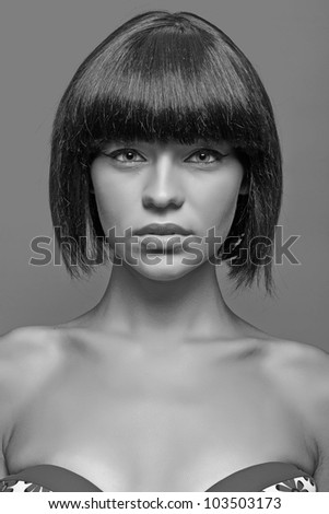 beautiful model with wig posing fashion in studio