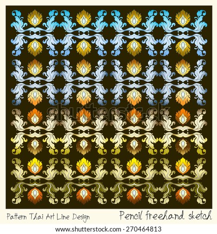 Pattern flowers and leave Thai art line graphic design from pencil sketch freehand for tile, wall paper, textile, paper background isolate