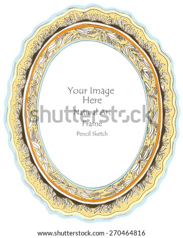 Photo frame flower and leave ( Oval ) pencil sketch freehand background isolate.