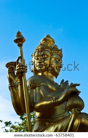 Brahma statue made of gold metal. in Thailand