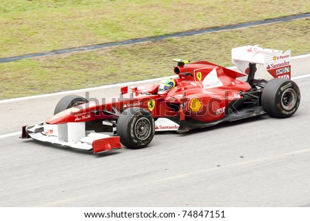 SEPANG, MALAYSIA-APR 8:Ferrari\'s Felipe Massa drives during morning practice at 2011 Malaysia F1 Grand Prix on Apr 8, 2011 in Sepang.Malaysia is the 2nd venue in the F1 calendar after Australia