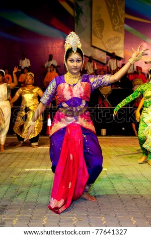 KUALA LUMPUR,MALAYSIA-MAY 20:Participant performing traditional indian dance at the rehearsal of Colours of 1 Malaysia May 20 2011 in Kuala Lumpur Malaysia.24.6million tourist visited Malaysia in 2010