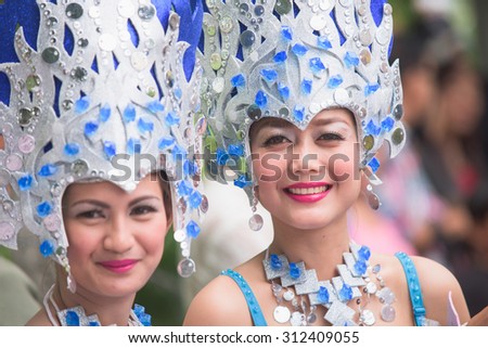 General Santos City, The Philippines - September 1, 2015: Women in costumes during the 17th Annual Gensan Tuna Festival to celebrate the  most important industry of city, the tuna canneries.