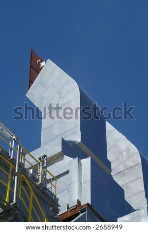 Exhaust pipes for gas turbines at oil and gas drilling platform in the North Sea.