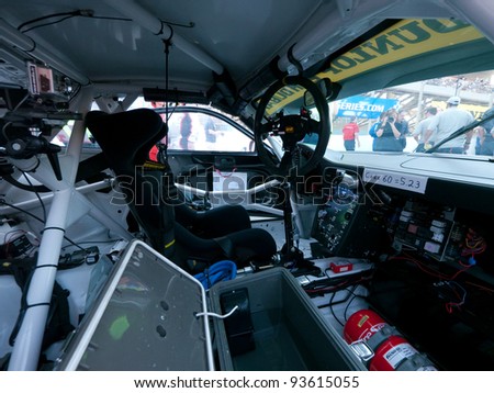 DUBAI - JANUARY 13: Interior of race car before start of the 2012 Dunlop 24 Hour Race at Dubai Autodrome on January 13, 2012 in Dubai.