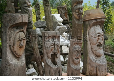 korean totem poles used to welcome visitors and scare away bad spirits.