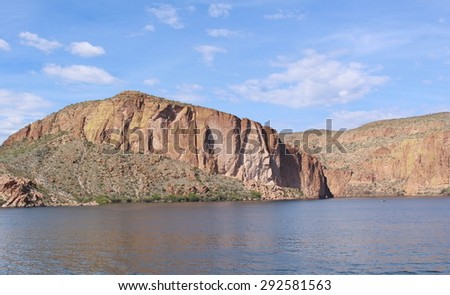 Southwest Canyon with cactus and lake,  Utah USA