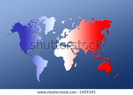French flag colored world map over blue background