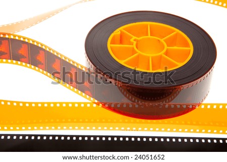 Reel and film leader isolated in white background
