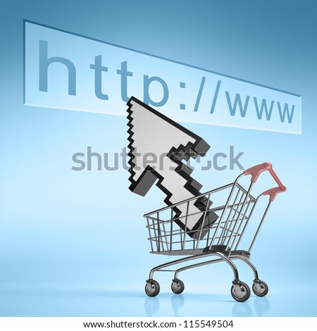 Cursor moving to a web address. Concept of internet shopping.