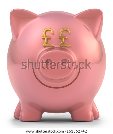 Piggy bank with eyes pound sterling sign. Clipping path included.