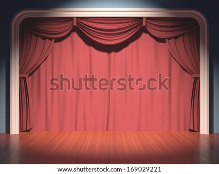 Stage theater, your text in the center of the curtain.