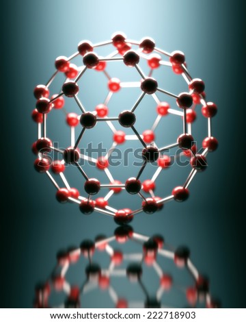 Molecular structure floating on reflective surface.