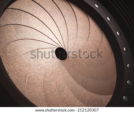 Stylized aperture blades exposed with depth of field in the hole and clipping path included.