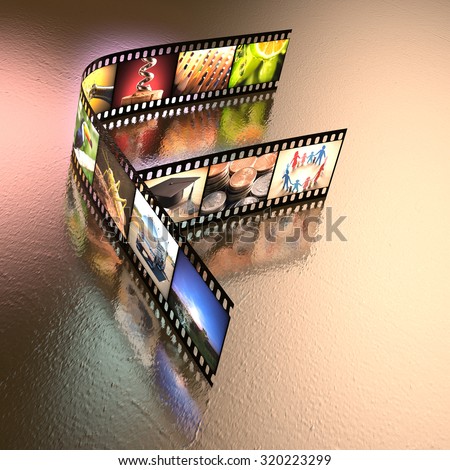 Letter F written with a photographic film strip. Clipping path included.