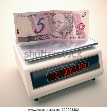 Scales to weigh the price of the dollar in Brazilian money. Clipping path included.
