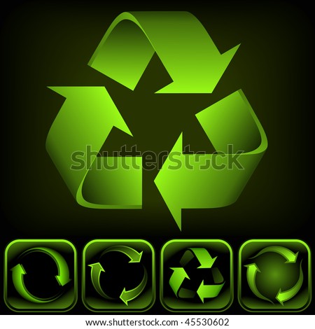 Recycle logo on black background. It's a vector image. Add or remove details or change the black to white background.