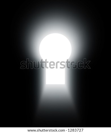 Keyhole seen outside of the room with light.