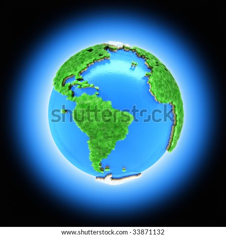 Planet Earth in Nature. A 3D concept of the Planet Earth symbolizing the nature and the importance of environment conservation.
