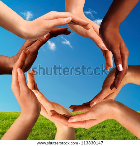 Conceptual Peace And Cultural Diversity Symbol Of Multiracial Hands ...