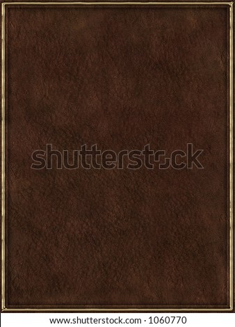 Brown leather book cover with golden frame