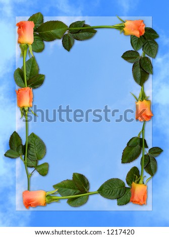 Sheet of blue paper with red roses, love letter background frame