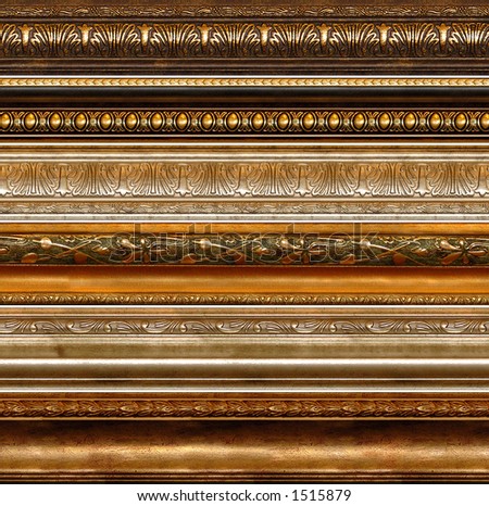 Antique wooden decorative grungy decorative elements with golden patterns photo frame borders